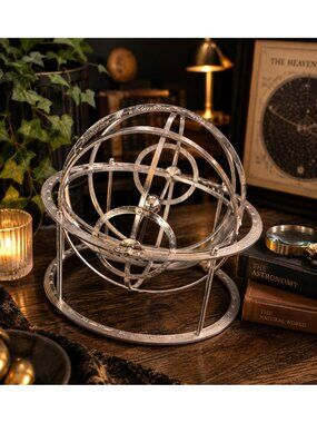Armillary Sphere Sculpture Metal Celestial Decor Industrial Orb Astrology Globe
